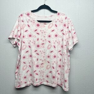 Haband! Women Top 2X Cotton Blend Floral Everyday Wear T-Shirt Comfort Relaxed